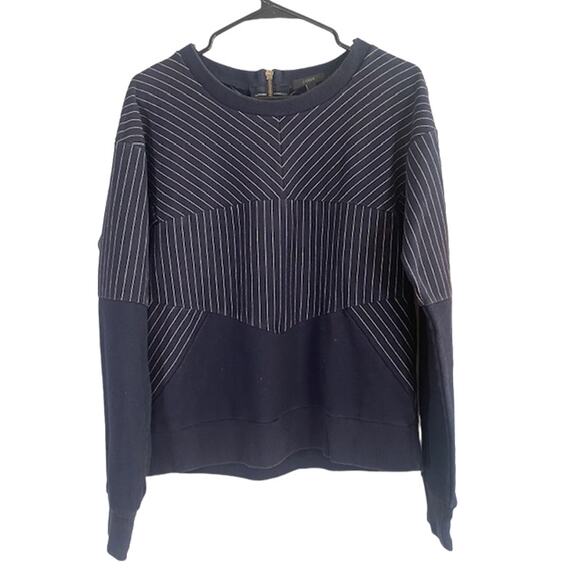 J. Crew Navy Blue Striped Cozy Cotton Blend Pullover Sweatshirt Women Sz L - Picture 1 of 10
